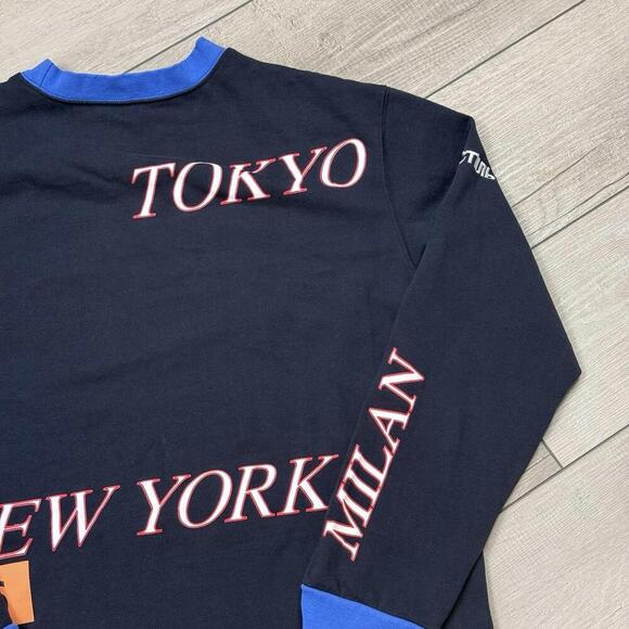 Heron Preston World Tour Long Sleeve Shirt Mens XL Navy Blue Graphic Italy Made - Picture 8 of 10